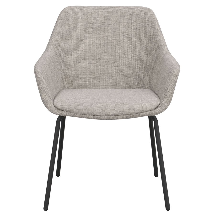 ROWICO Haley Esszimmerstuhl, mit Armlehnen – hellgrauer Stoff und schwarze Metallbeine