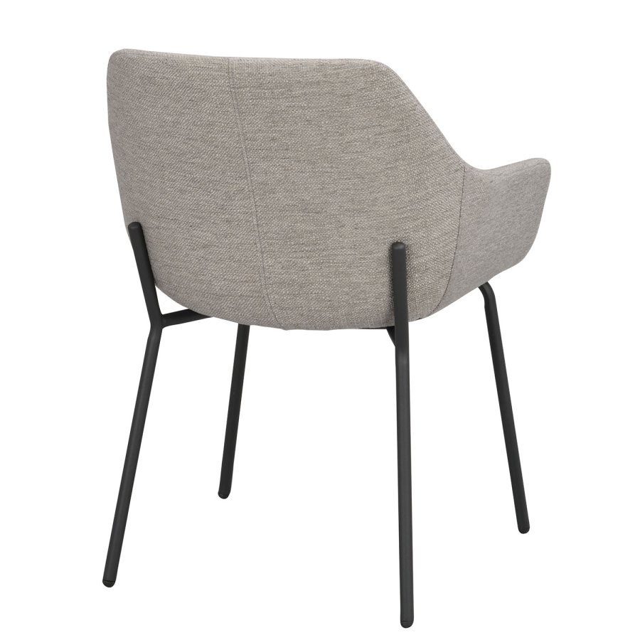 ROWICO Haley Esszimmerstuhl, mit Armlehnen – hellgrauer Stoff und schwarze Metallbeine