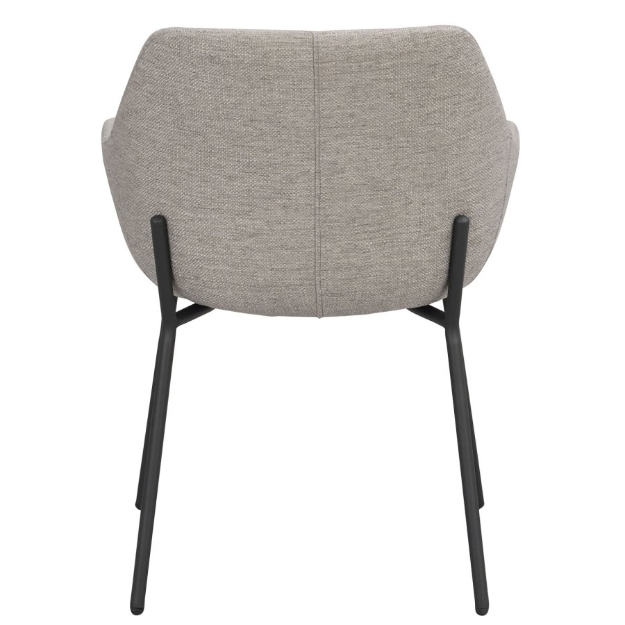 ROWICO Haley Esszimmerstuhl, mit Armlehnen – hellgrauer Stoff und schwarze Metallbeine