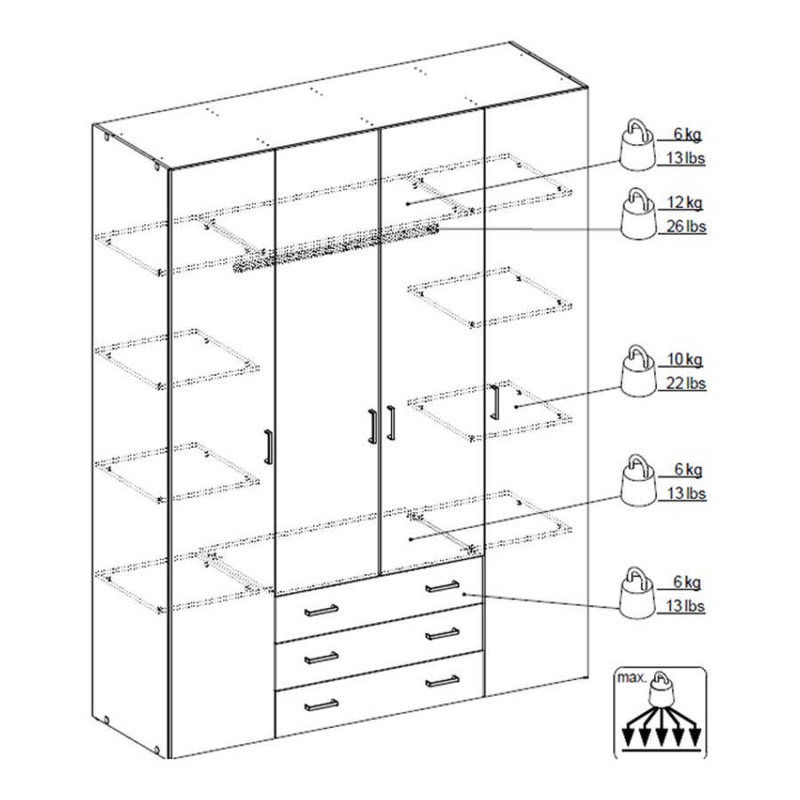 
TVILUM space garderobeskab - egestruktur, med 4 låger og 3 skuffer
