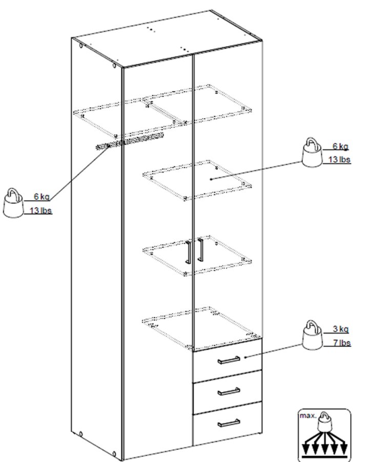 
TVILUM Space garderobeskab - egestruktur, 2 låger og 3 skuffer
