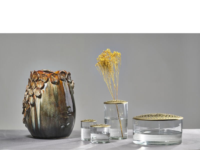 VILLA COLLECTION Aug vase/skjuler, rund - major brun stentj (25)