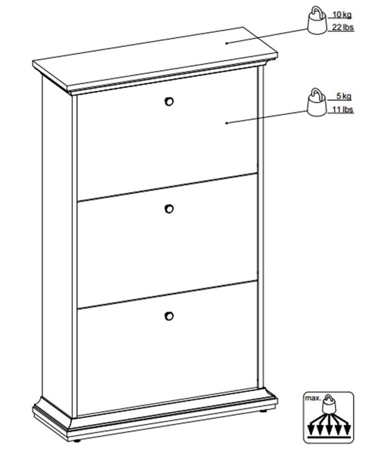 
TVILUM Paris skoskab - hvidt træ, med 3 skuffer
