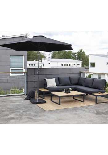 VENTURE DESIGN Leeds parasoll 3m - gr aluminium og svart stoff