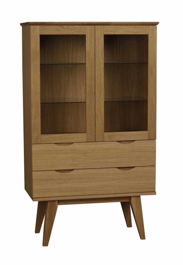 ROWICO Filippa vitrineskab - olieret eg, m. 2 glaslger og 2 skuffer 