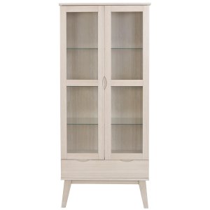 ROWICO Filippa Vitrinskp, med 2 Luckor och 1 Lda - Glas och Vitpigmenterad Ek