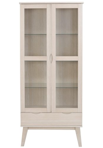 ROWICO Filippa vitrineskab, m. 2 lger og 1 skuffe - glas og hvidpigmenteret egetr