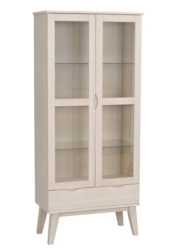 ROWICO Filippa vitrineskab, m. 2 lger og 1 skuffe - glas og hvidpigmenteret egetr