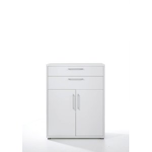 TVILUM prima reol - hvit laminat, med 3 hyller, 2 skuffer og skapdrer