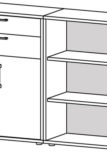 
TVILUM prima reol - hvid træ, med hylder, skuffer og låger
