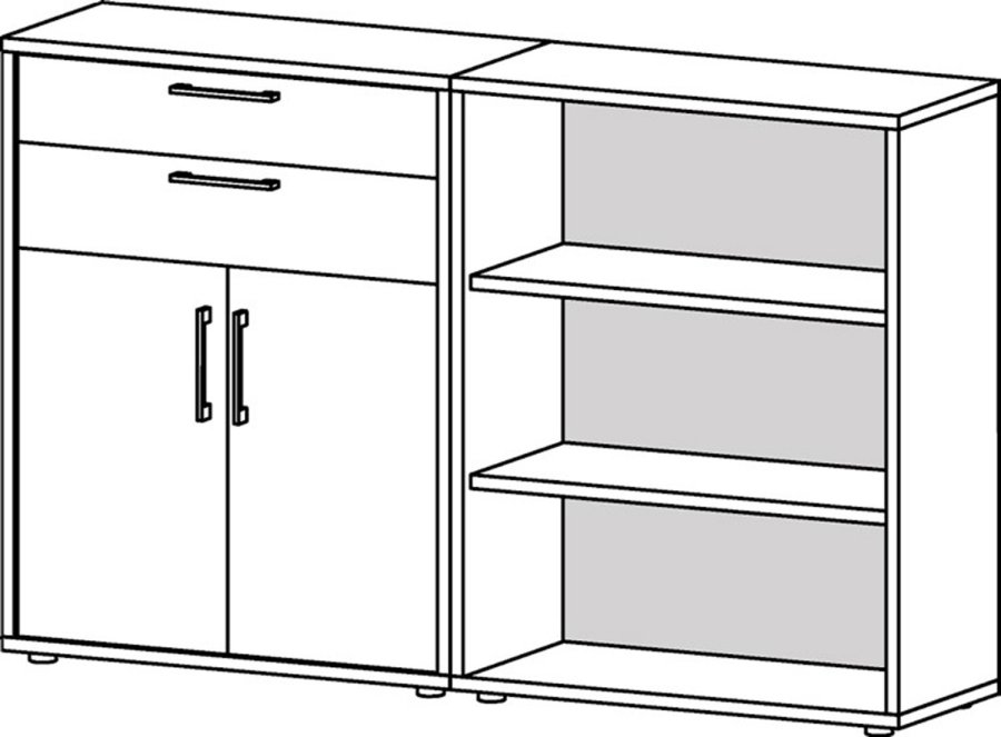 
TVILUM prima reol - hvid træ, med hylder, skuffer og låger

