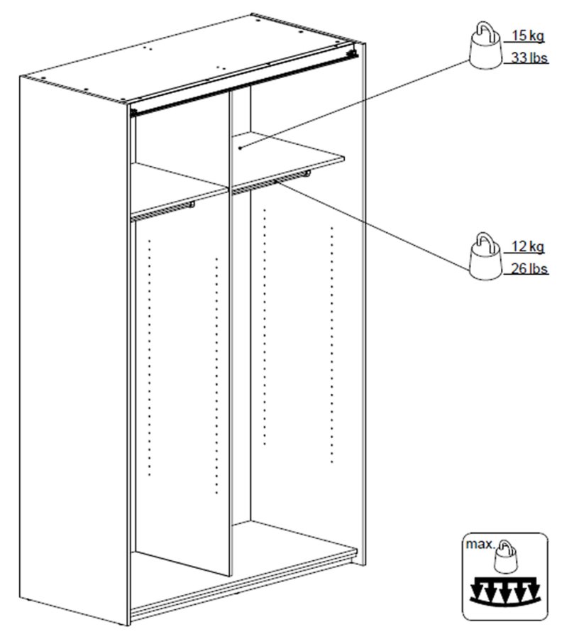 
TVILUM VERONA skydedørsskab - hvidt træ, 2 smalle skydedøre
