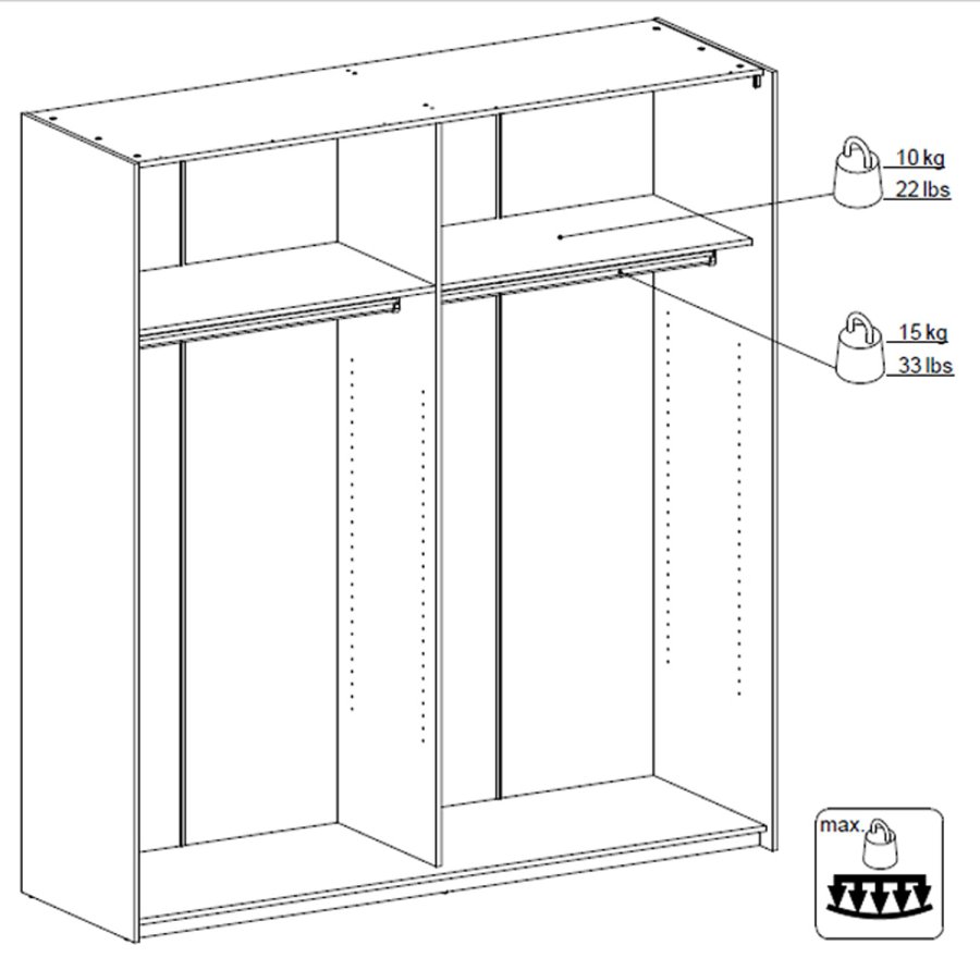
TVILUM Verona garderobeskab - hvid laminat, 2 skydedøre med hylder
