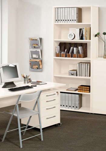 TVILUM Prima skrivebord, m. skuffesektion m. 4 skuffer - hvid tr, stl stel (150x80)