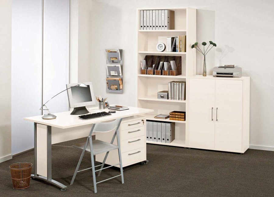 TVILUM Prima skrivebord, m. skuffesektion m. 4 skuffer - hvid tr, stl stel (150x80)