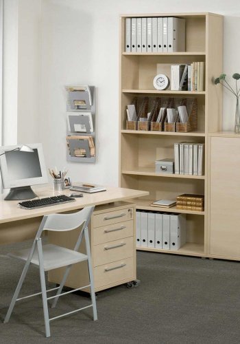 TVILUM Prima Schreibtisch, mit Schubladenelement mit 4 Schubladen - Eichenstruktur, Stahlrahmen (150x80)