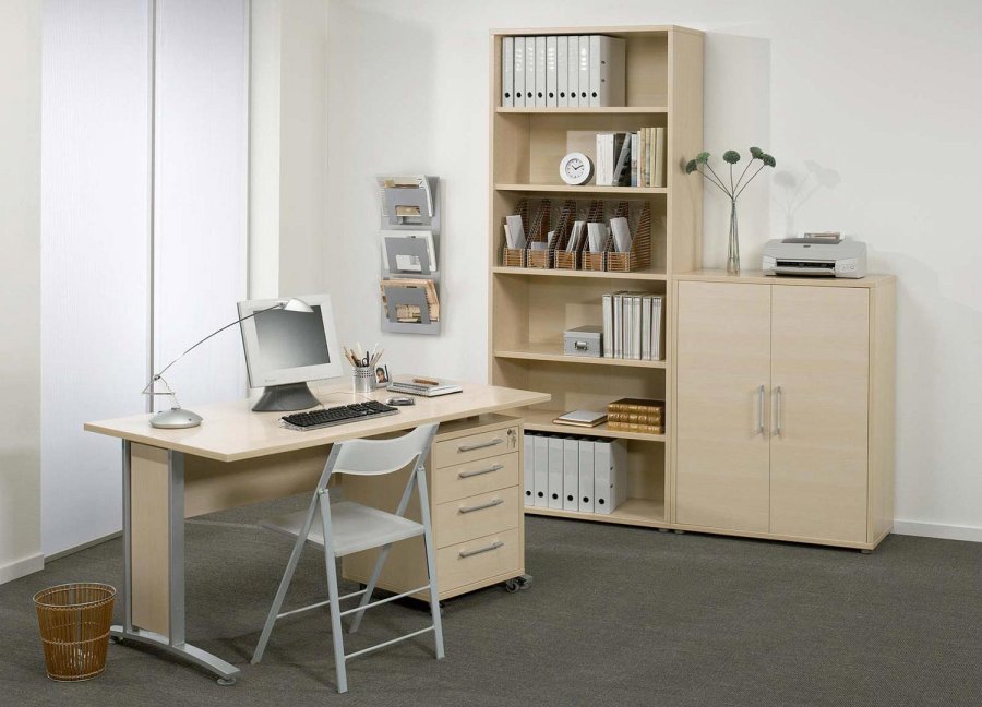 TVILUM Prima Schreibtisch, mit Schubladenelement mit 4 Schubladen - Eichenstruktur, Stahlrahmen (150x80)