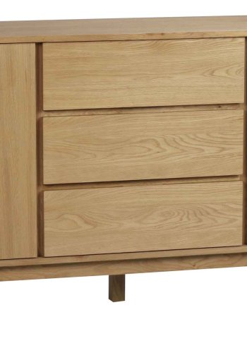 ROWICO Yumi Sideboard - Eiche lackiert, 3 Schubladen, 2 Türen, 2 Einlegeböden 