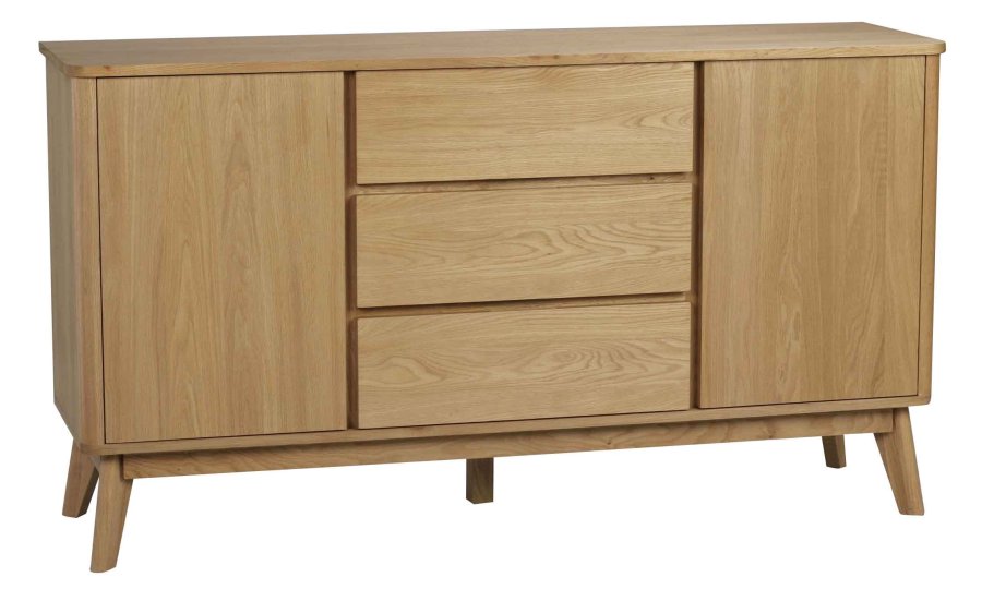 ROWICO Yumi Sideboard - Eiche lackiert, 3 Schubladen, 2 Türen, 2 Einlegeböden 