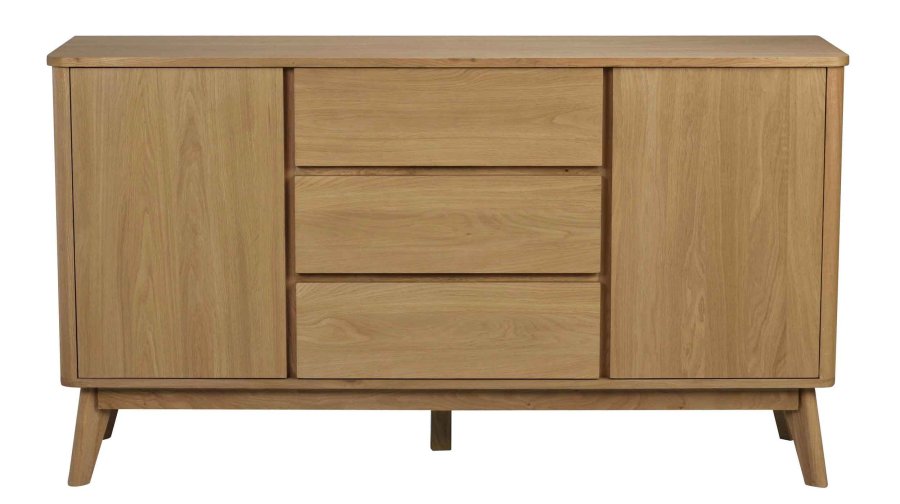 ROWICO Yumi Sideboard - Eiche lackiert, 3 Schubladen, 2 Türen, 2 Einlegeböden 