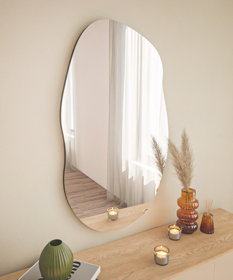 NORDVÄRK Lossa veggspeil, organisk - speilglass og svart MDF (89x52)