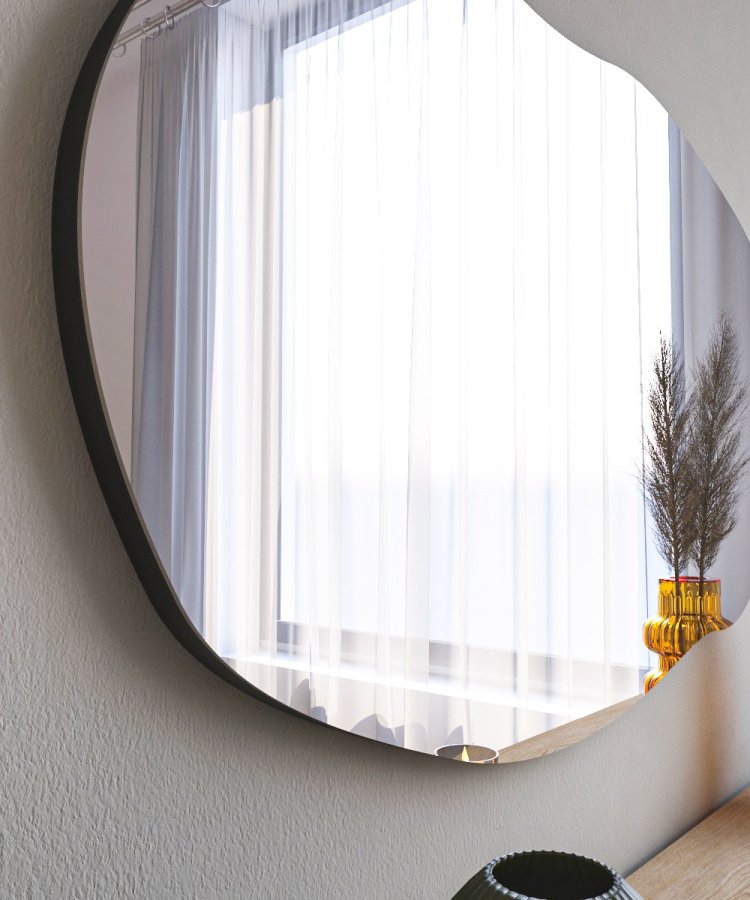 NORDVÄRK Lossa veggspeil, organisk - speilglass og svart MDF (89x52)