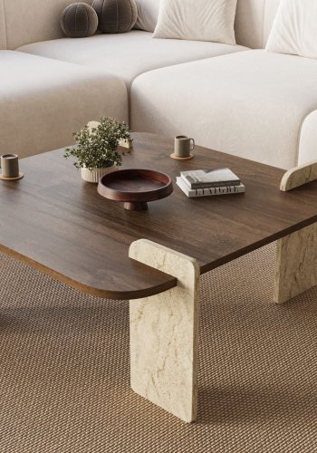 NORDV�RK Afrolli - Valn�tt, Travertin salongbord