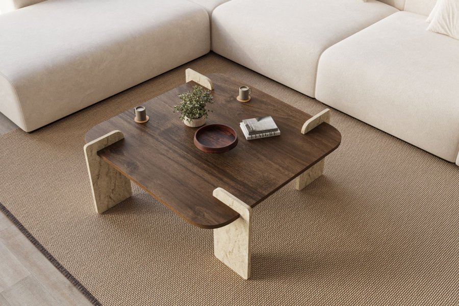 NORDV�RK Afrolli - Valn�tt, Travertin salongbord