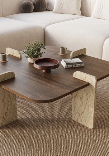 NORDV�RK Poalla - Valn�tt, Travertin salongbord