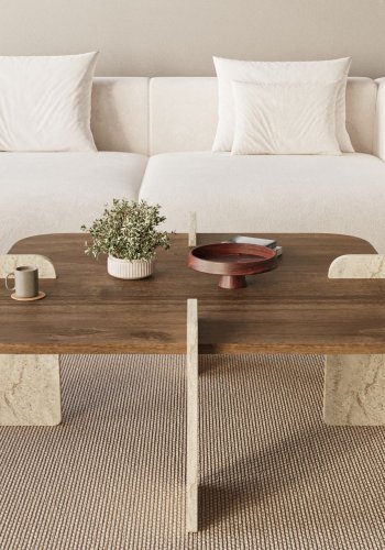 NORDV�RK Poalla - Valn�tt, Travertin salongbord