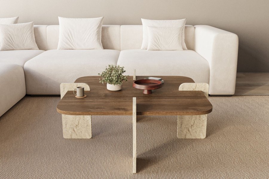 NORDV�RK Poalla - Valn�tt, Travertin salongbord