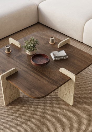NORDV�RK Poalla - Valn�tt, Travertin salongbord