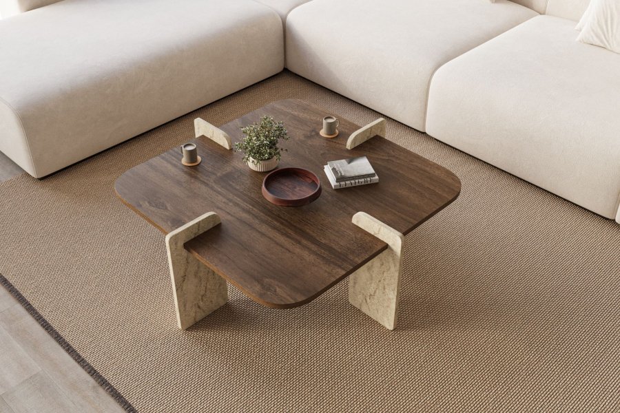 NORDV�RK Poalla - Valn�tt, Travertin salongbord