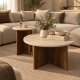 NORDV�RK Private sofabord, rund - sand travertin og brun valn�d melamin (s�t af 2)