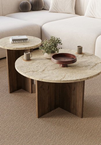 NORDV�RK Privat - Travertin, soffbordsset i valn�t