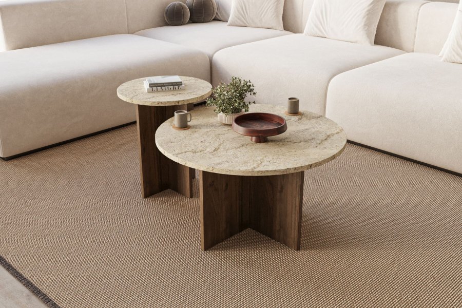 NORDV�RK Privat - Travertin, soffbordsset i valn�t