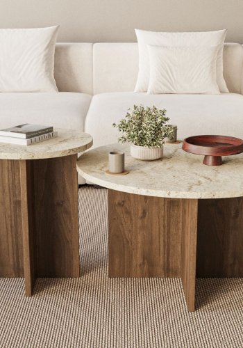 NORDV�RK Privat - Travertin, soffbordsset i valn�t