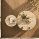 NORDV�RK Private sofabord, rund - sand travertin og brun valn�d melamin (s�t af 2)