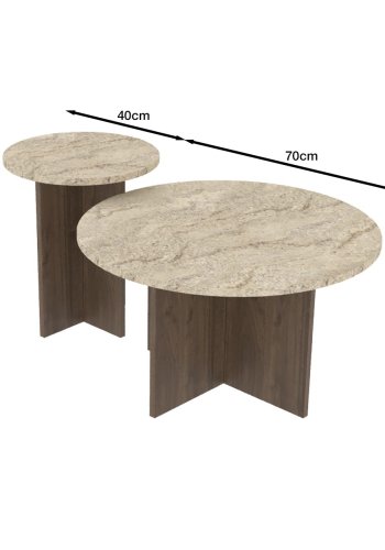 NORDV�RK Privat - Travertin, soffbordsset i valn�t
