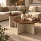 NORDV�RK Private sofabord, rund - brun valn�d og sand travertin melamin (s�t af 2)