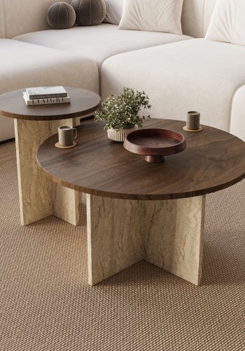 NORDV�RK Privat - Valn�tt, Travertin sofabordsett