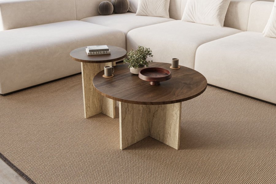 NORDV�RK Privat - Valn�tt, Travertin sofabordsett