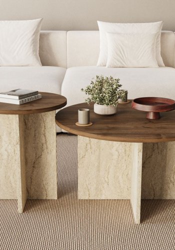 NORDV�RK Privat - Valn�tt, Travertin sofabordsett