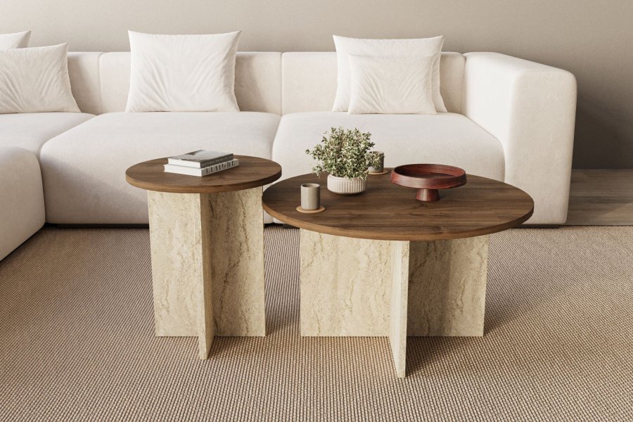 NORDV�RK Privat - Valn�tt, Travertin sofabordsett
