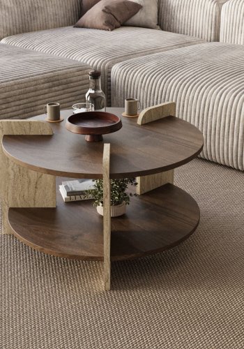 NORDV�RK Oalla - Valn�tt, Travertin salongbord