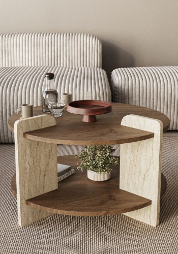 NORDV�RK Oalla - Valn�tt, Travertin salongbord