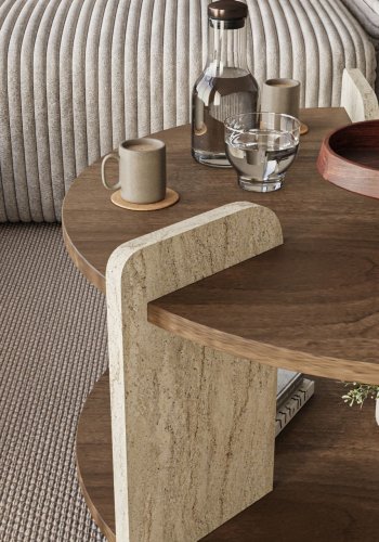 NORDV�RK Oalla - Valn�tt, Travertin salongbord