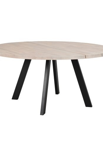 ROWICO Fred runder Esstisch - massive weiß pigmentierte Eiche und schwarzes Metall ( 160)