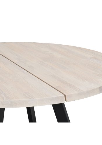 ROWICO Fred runder Esstisch - massive weiß pigmentierte Eiche und schwarzes Metall ( 160)