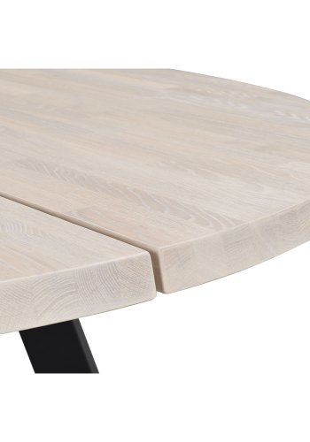 ROWICO Fred runder Esstisch - massive weiß pigmentierte Eiche und schwarzes Metall ( 160)